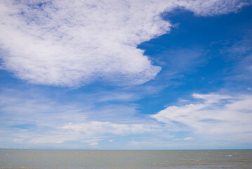 blue sky and white clouds over the sea on sunny day, nature background
