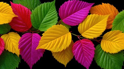Colorful Autumn Leaf Arrangement on Black Background
