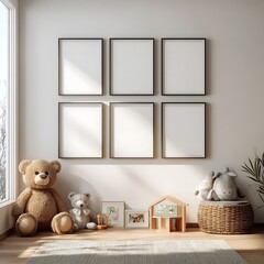 Frame Mockup. Living Room Poster on Wall. Interior Wall Art Mockup with Cozy Home Background