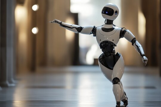 Robot showcases impressive dance moves in a modern indoor space during a vibrant performance, Robot Dancing
