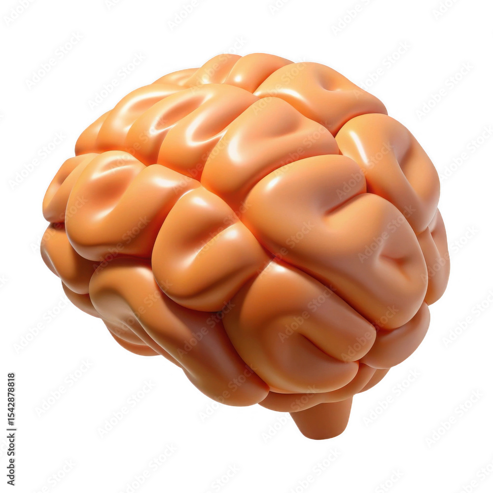Poster a 3d render of a cute brain icon isolated on transparent background