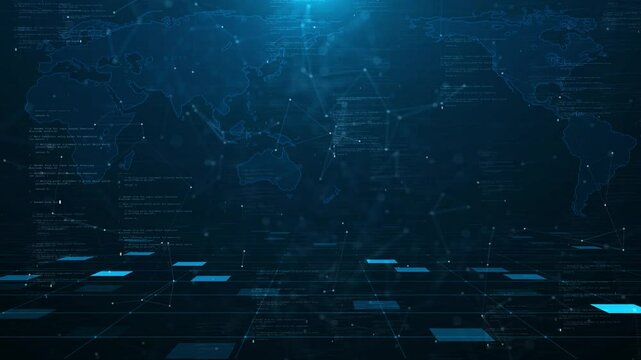 Animation digital data flow arrow sign interface arrows data processing Global connections networks, data processing Blockchain, Business, Word map User Interface HUD, Global connections, Broadcast - Powered by Adobe