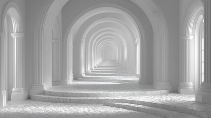 Endless White Hallway: A Serene Architectural Vision
