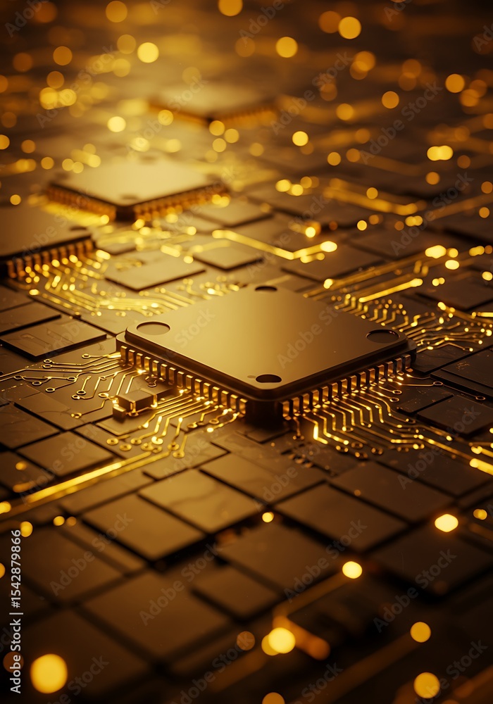 Aufkleber illuminated close up of a computer processor showcasing technology and innovation with gold accents