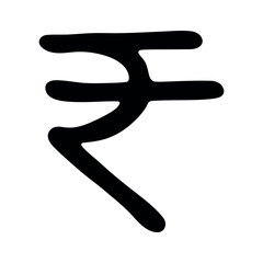 Hand drawn rupee currency symbol. Brush stroke doodle. Single element for design