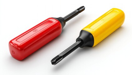 Pair Of Red And Yellow Screwdrivers On White Background