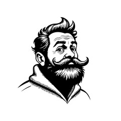 Vintage Illustration of a Man with a Grandiose Moustache and Beard Design