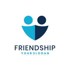 Friendship logo design with two abstract people in shield shape