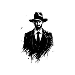 Stylish Detective Illustration: A Noir-Inspired Portrait in Black and White