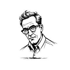 Elegant monochrome portrait of a man with glasses in a sketched style