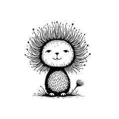 Charming monochromatic illustration of a whimsical lion cub character design