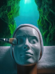 Woman with face mask in underwater cave