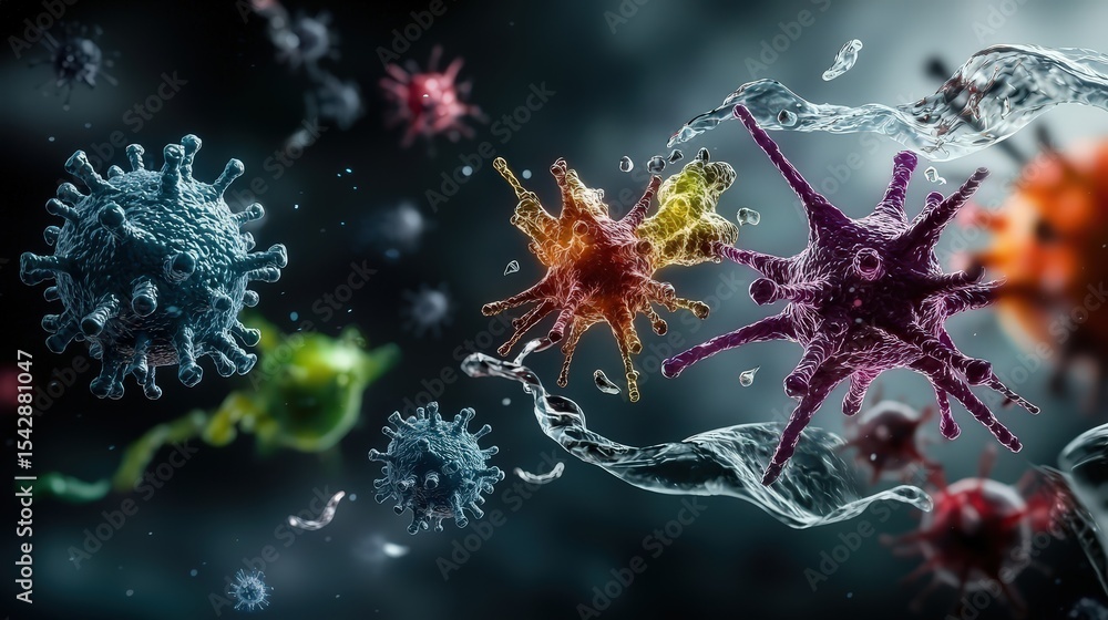 Poster virus interaction and spread in a microscopic world laboratory setting scientific visualization dark