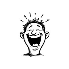 Cartoon drawing of a man laughing hysterically with an open mouth expressing joy