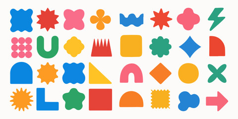 Set color figure pencil. Hand-drawn crayon design elements: round, square, and triangular shapes in a fun, kid-friendly style with ample copy space. 