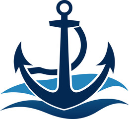 A ship's anchor set against a stylized sea wave with white background.