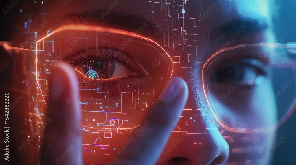 Poster innovative technology integration futuristic lab digital art sci-fi environment close-up perspective