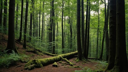 Obraz premium Fallen log in a lush forest.