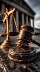 Professional Vertical Shot of Judge Gavel and Scales of Justice in Outdoor Setting