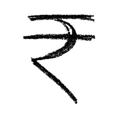 Hand drawn rupee currency symbol. Brush stroke doodle. Single element for design