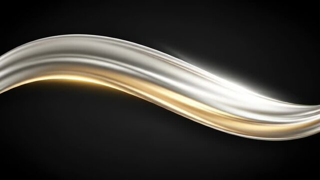 Elegant golden and silver wave flowing on black background, abstract design.