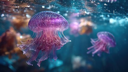 Vibrant jellyfish gracefully drifting underwater.