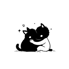 Whimsical Illustration of Two Creatures Embracing in a Playful Cartoon Style