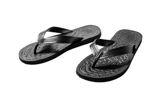 Mens old black flip flops faded design