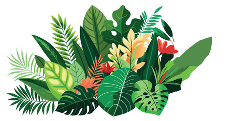 Tropical leaves foliage plant jungle bush floral arrangement nature backdrop isolated on white background