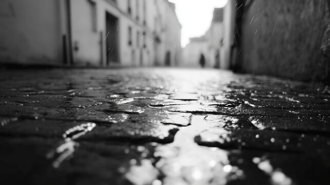 Fototapeta An eye-catching editorial-style photo monochrome city drama: a striking contrast – white alleyway vs. black streets under a graze of shadowy skies.