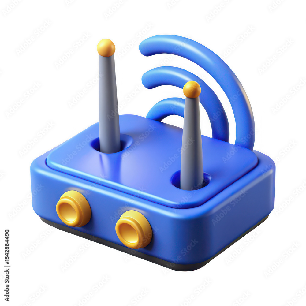 Poster a 3d model of a blue wifi router isolated on transparent background