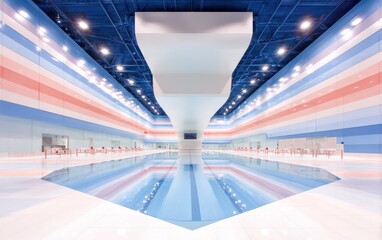 Modern indoor pool, vibrant colors