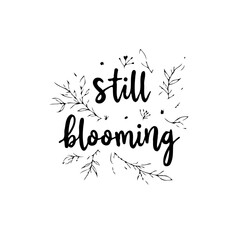 Elegant Blooming Typography Design with Delicate Floral Accents on White Background