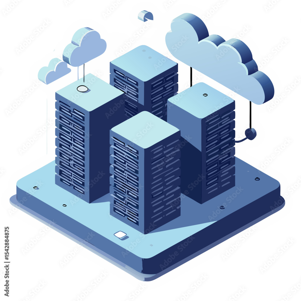 Aufkleber isometric illustration of cloud computing with data centers and cloud storage connection