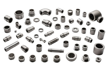 Metal fittings of different types and sizes used in plumbing systems