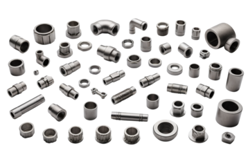 Metal fittings of different types and sizes used in plumbing systems