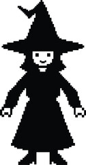 Pixel cute witch - Kawaii spellcaster outline, EPS JPEG PNG