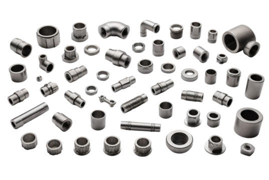 Metal fittings of different types and sizes used in plumbing systems