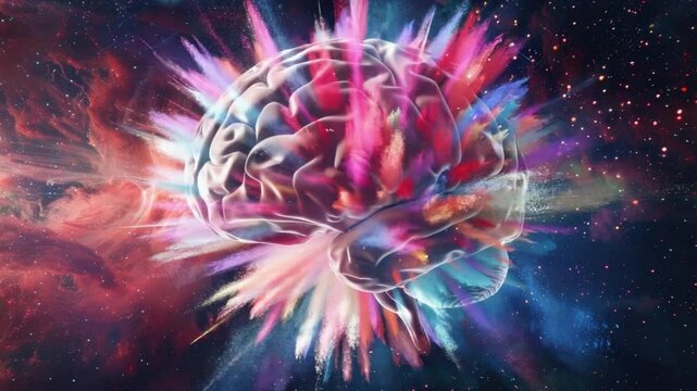 Colorful brain in a vibrant explosion of color and light