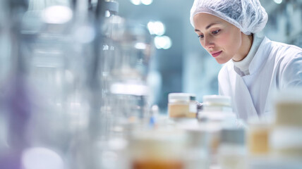 A lab technician analyzing skin care products in a high-tech laboratory, symbolizing product safety and innovation