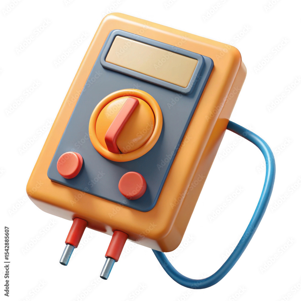 Poster a 3d model of an orange multimeter isolated on transparent background