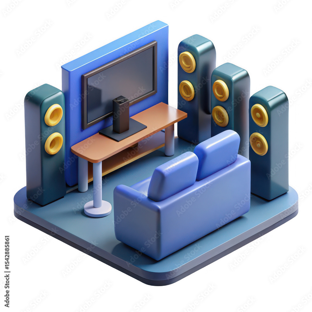Poster A 3d model of a home theater setup isolated on transparent background