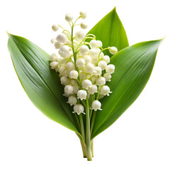 Fototapeta premium Closeup of Lily of the Valley Flowers with Vibrant Green Leaves on Black Background A I G E N E R A T E D isolated on a transparent background