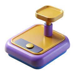 A 3d rendered yellow and purple joystick is isolated on transparent background