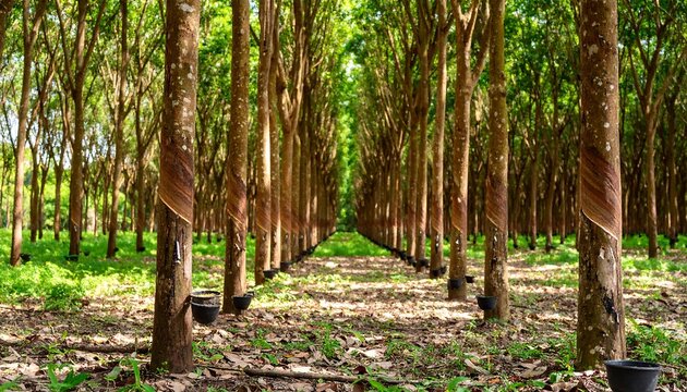 Rubber Plantation: Rows of Trees in Sunlight