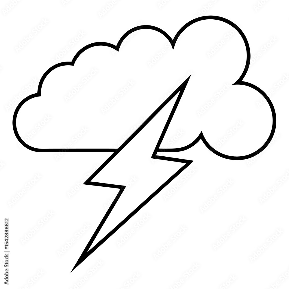 Poster dramatic weather illustration of a cloud with a sharp lightning bolt emphasizing the power of nature