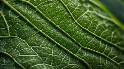 Fototapeta premium Close-up view of a leaf's intricate vein structure.