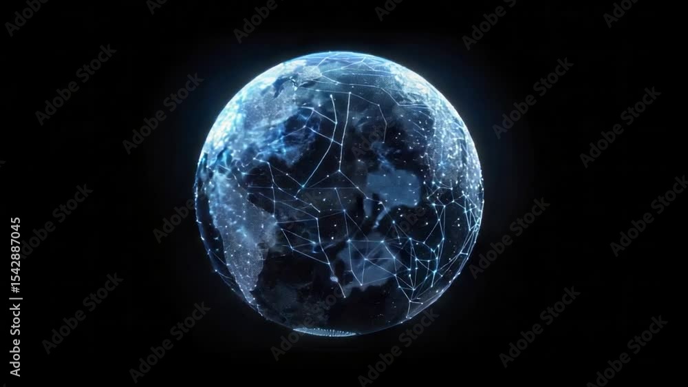 Poster a digitally rendered globe showcasing intricate networks and connections