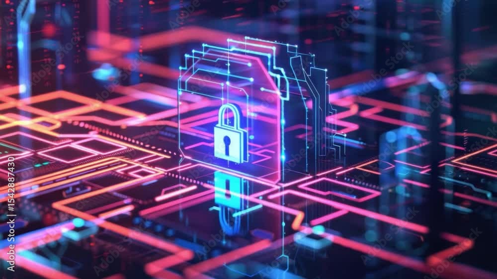 Aufkleber digital security: protecting data with a lock icon and circuits