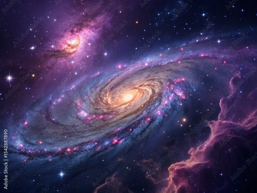 Wall mural bright galaxy and nebula illuminate the abstract dark sky of the universe with shining stars and dis
